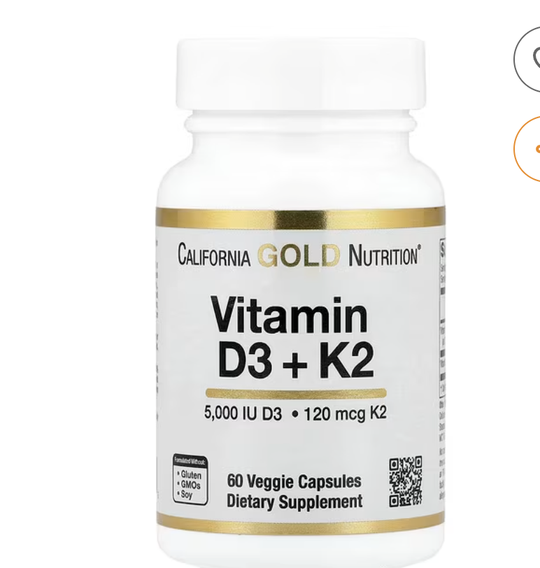 California Gold Nutrition, вітаміни D3 й K2 у формі MK-7, 60 рослинних капсул